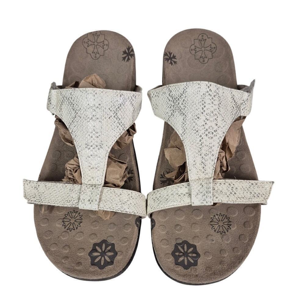 Vionic Orthaheel Molly Snakeskin White Slide Strappy Sandals Womens Size 9